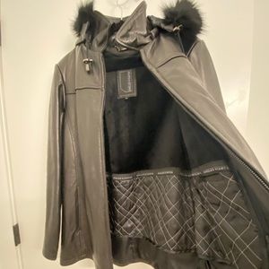 Black Leather Jacket with Fur Hood